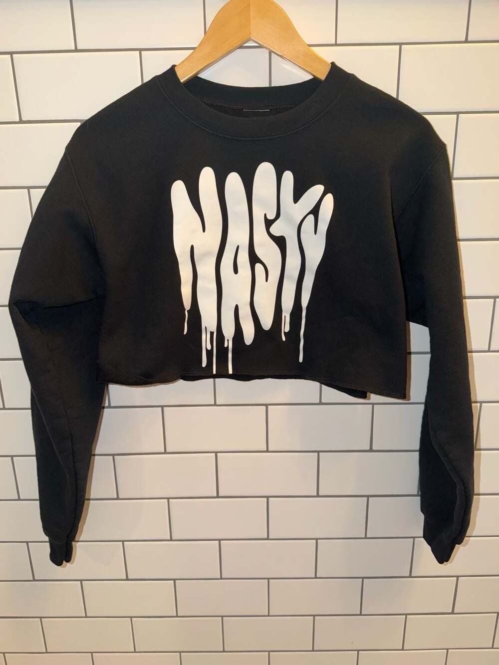 SmileyWorld Black Melted Nasty Cropped Crewneck Sweatshirt